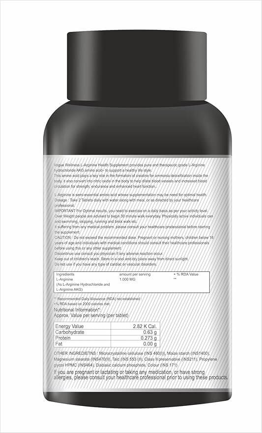 L-Arginine 1000mg Tablets Support Endurance, Recovery, Energy Blood Flow and Muscle Pump